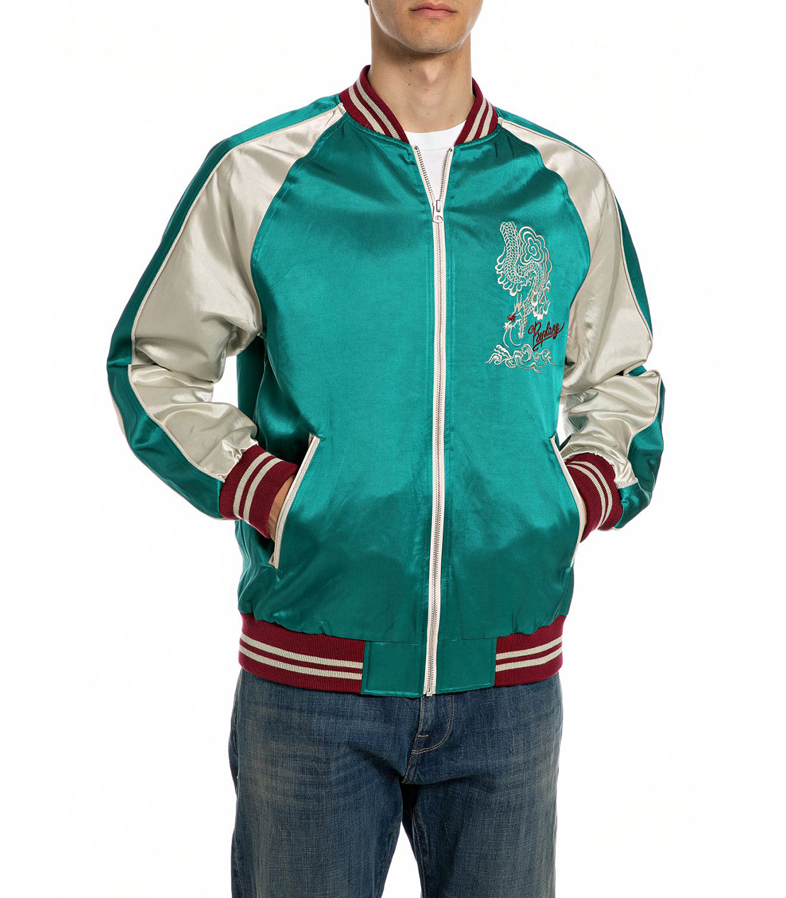 サテンボンバージャケット